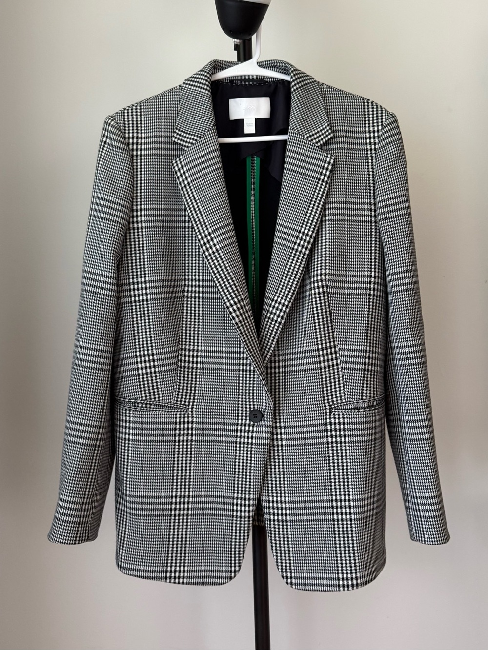 Hugo Boss Women’s Blazer Size 10 Black White Plaid One Button